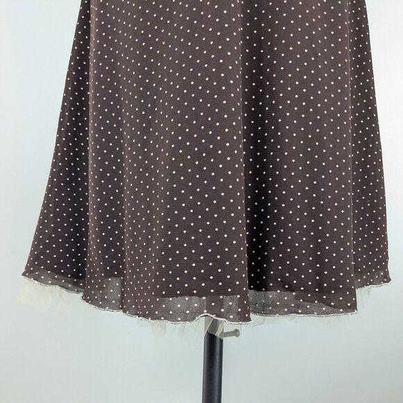 Vintage Mini Dress Y2K Polka Dot Retro Rockabilly Stapless Flare Tulle Brown 8 - Picture 6 of 13